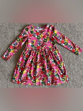 Mini Boden Pink Floral & Fruit Print Long Sleeve Dress